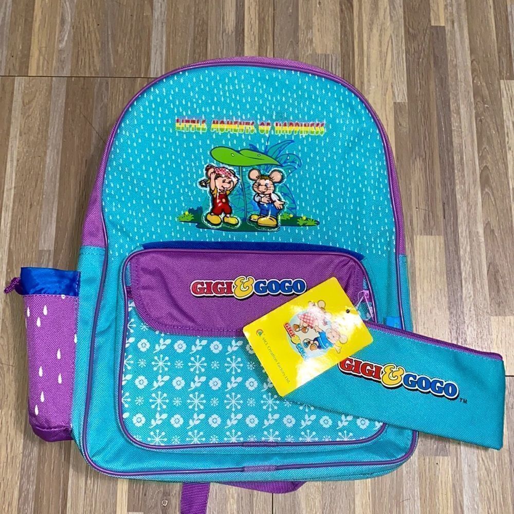 Vintage 90s kids school backpack color block purple teal green little mouse bag - Picture 10 of 10